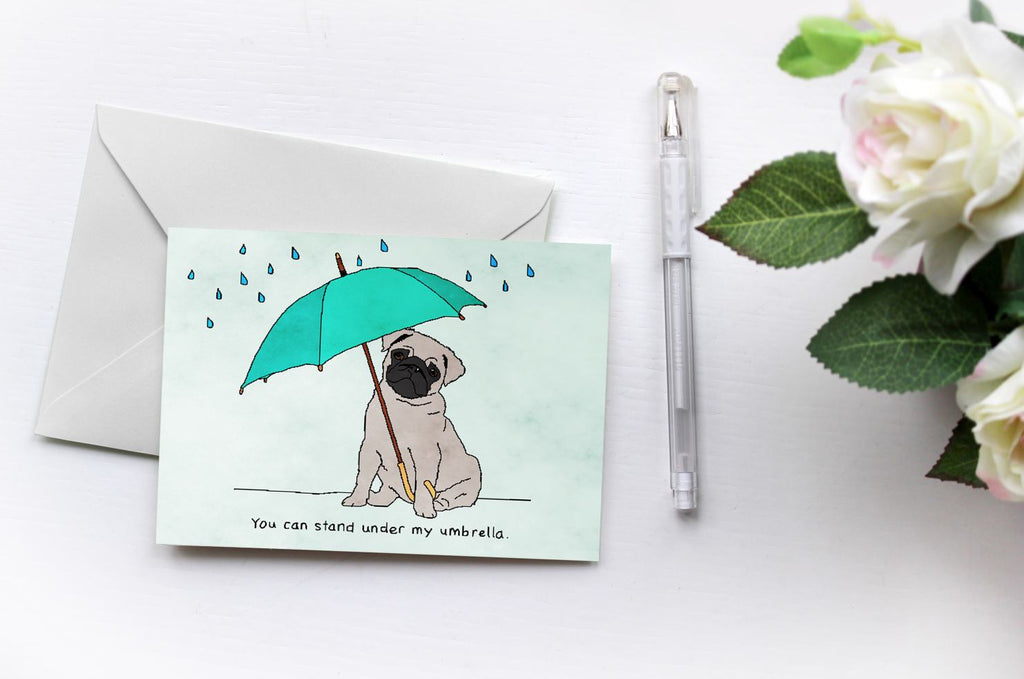 Pugs Love Riri | Umbrella | Greetings Card