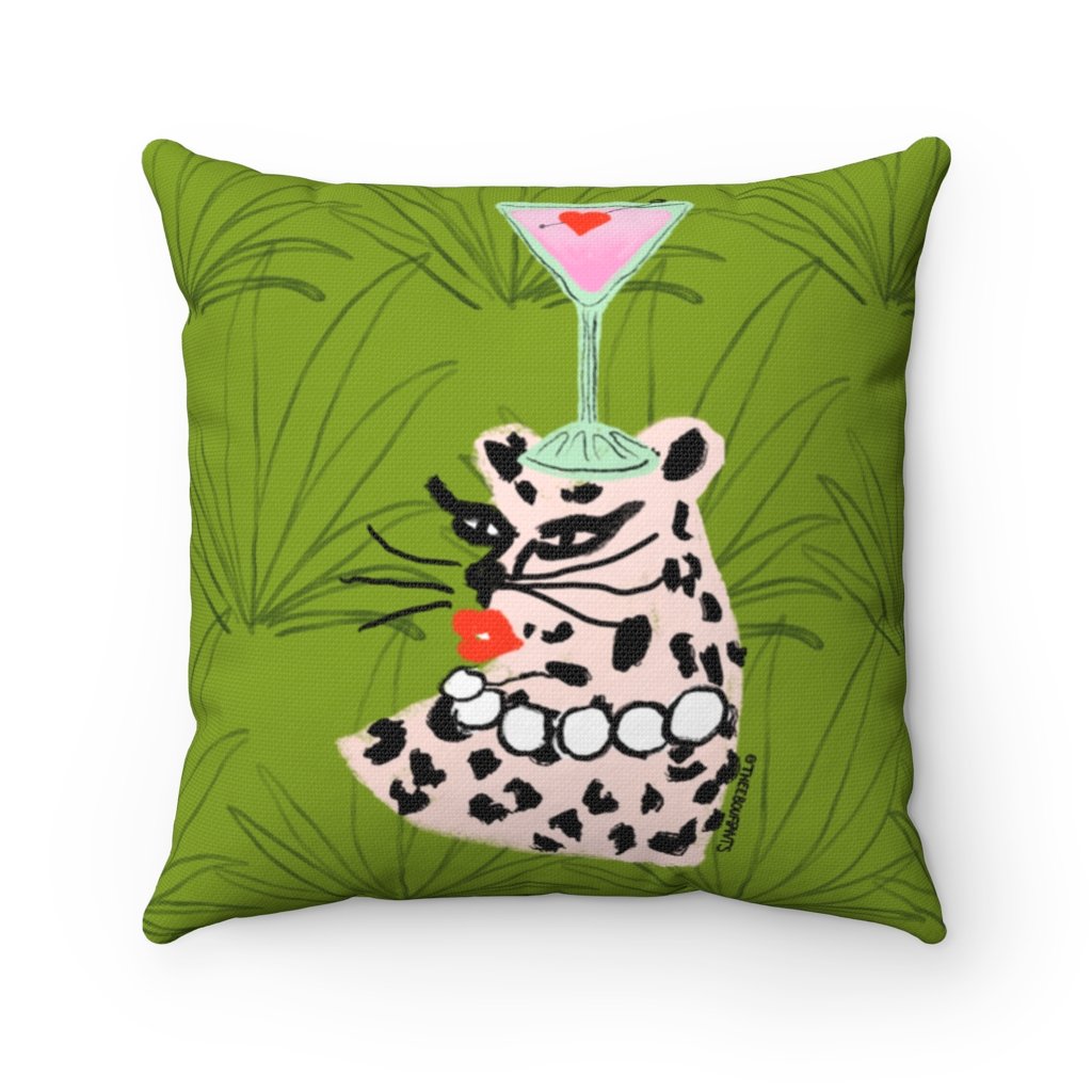 Pink Leopard Cocktail Party Square Pillow